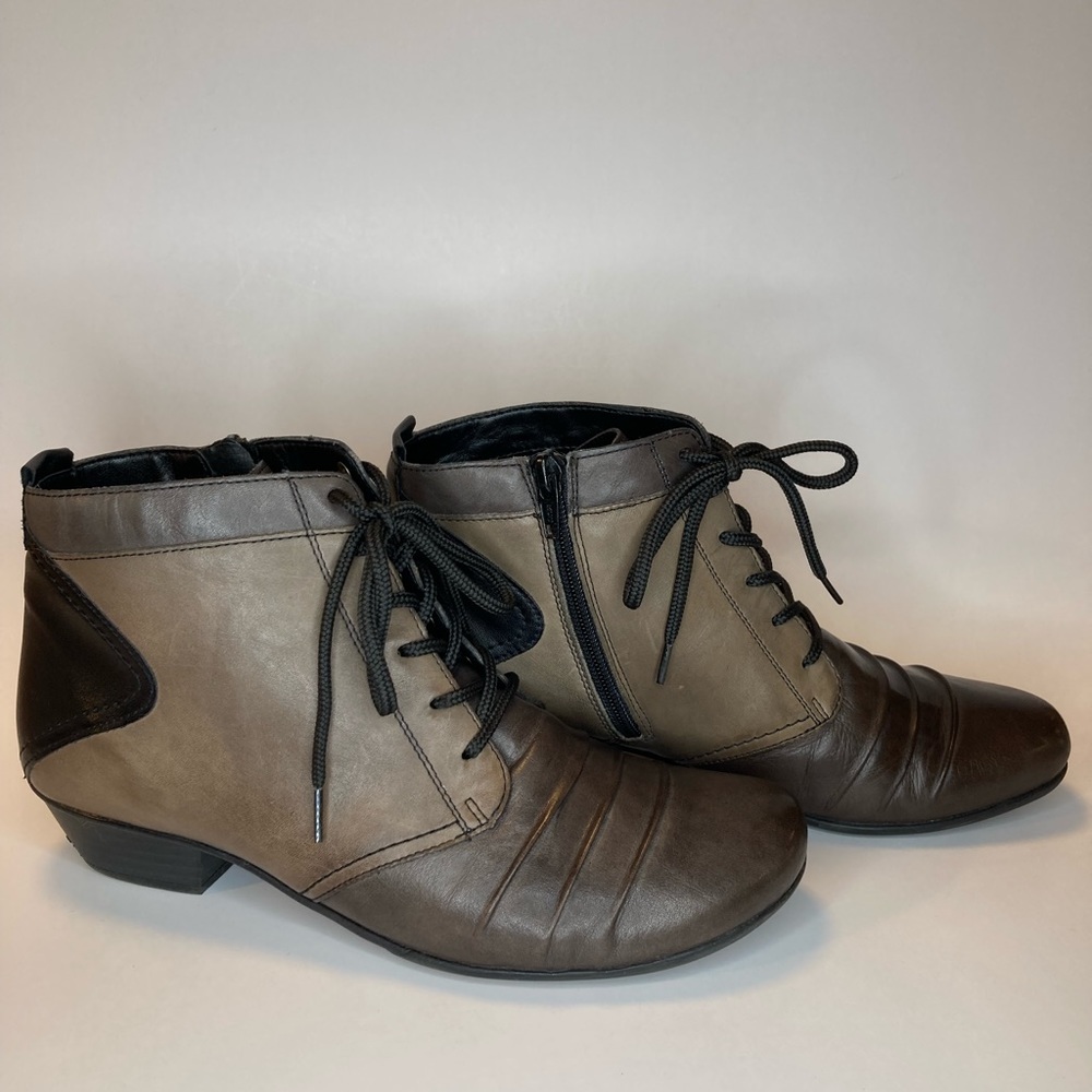 Remonte Side Zip Lace Up Ankle Booties Leather Womens Brown black Multi 8